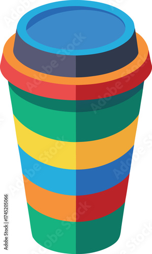 Colorful striped disposable coffee cup with icon isolated on white transparent background vector eps png jpg business people clipping path cutout 2025 2026 4k full hd poster banner label download