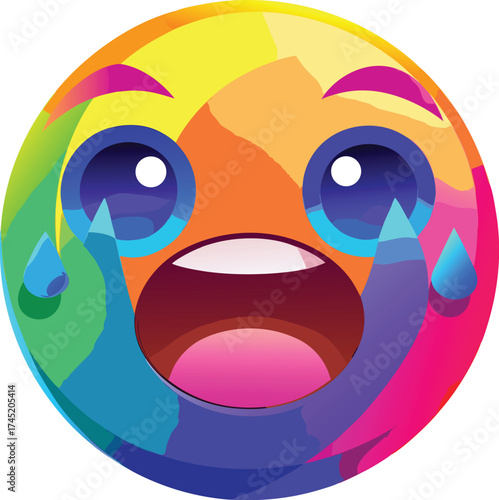 Crying rainbow face emoji with wide open mouth icon isolated on white transparent background vector eps png jpg business people clipping path cutout 2025 2026 4k full hd poster banner label download