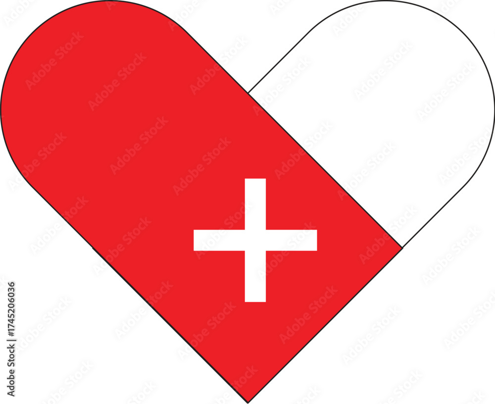 Obraz premium Red Heart with Medical Cross IconA red and white heart icon with a medical cross symbol, representing health care, love, and medical assistance.