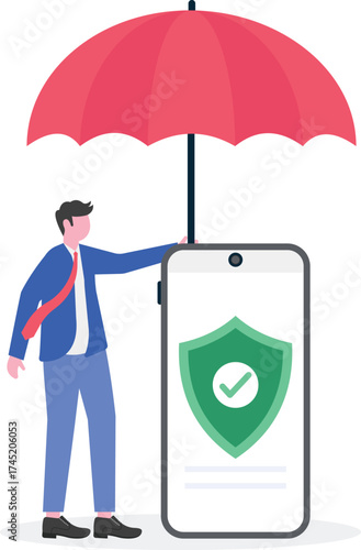 On demand insurance, electronic device insurance, peer to peer insurance concept with people character.
