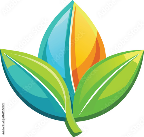 Abstract stylized leaf shape with green blue icon isolated on white transparent background vector eps png jpg business people clipping path cutout 2025 2026 4k full hd poster banner label download