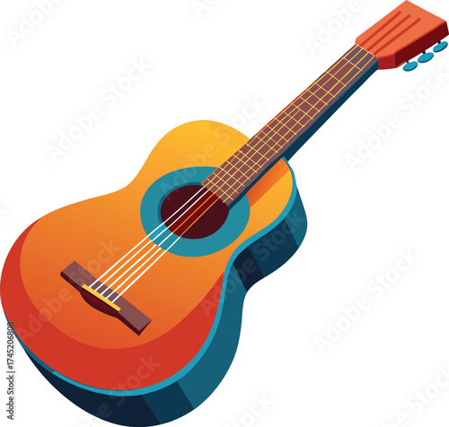 Acoustic guitar with orange body blue trim and icon isolated on white transparent background vector eps png jpg business people clipping path cutout 2025 2026 4k full hd poster banner label download