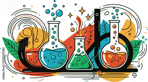 Chemical reaction. Science and chemistry icon. Vector illustration. EPS version.