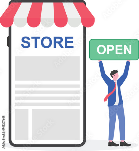 Business owner and entrepreneur start retail shop, build storefront, or open an online shop concepts.

