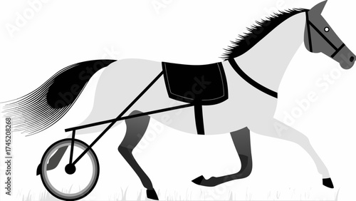 Dynamic harness racing horse illustration, showcasing speed and agility on the race track, original vector
