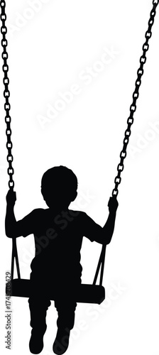 Child sitting on swing silhouette illustration, peaceful play and outdoor childhood moment concept artwork for lifestyle, youth, and emotion design