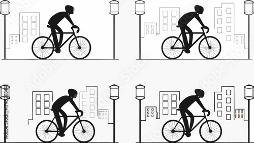 City cycling silhouette poster showcasing urban biking lifestyle and healthy commuting in cityscape design