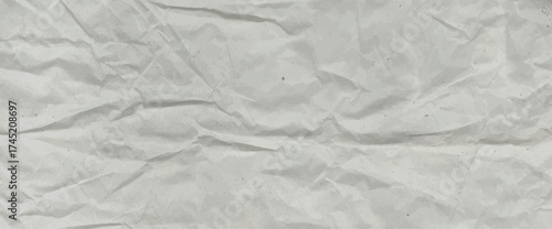 Crumpled grey paper texture. Abstract white background with wrinkled cardboard texture. Vector illustration of a realistic origami page card folded and then unfolded sheet of paper.