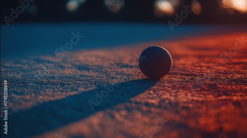 Tennis Ball on Court at Sunset