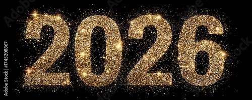 golden glitter number 2026 on dark background illustration