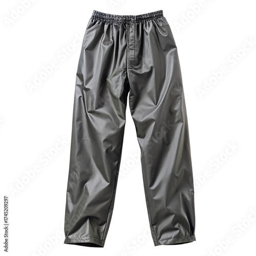 Gray waterproof rain pants isolated on transparent background