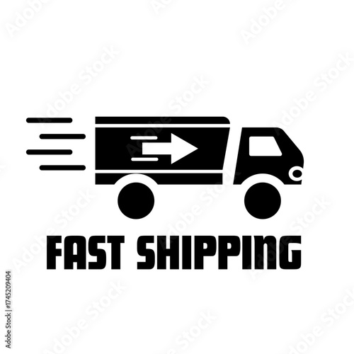 Express fast shipping and delivery vector icon | moving truck black glyph symbol | e-commerce, logistics, speed, and transportation service graphic