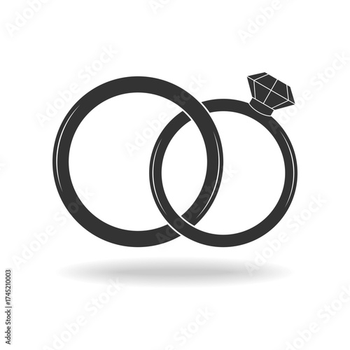 Wedding rings graphic icon. Two connected rings sign. Symbol  isolated on white background. Vector illustration