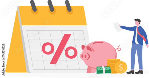 Consumer motivation, early payment discount, rebate program concept with tiny people.
