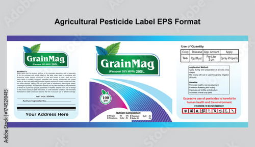 Modern Agricultural Pesticide Bottle Label Design Vector Template