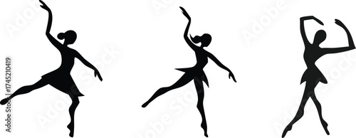 Elegant ballerina silhouettes dancing with grace and poise, perfect for dance studio branding, performance posters, or artistic designs with a touch of class