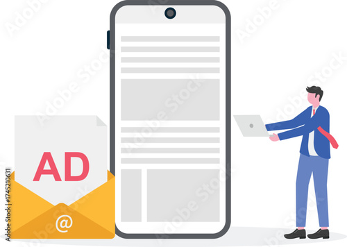 Cross-posting, social network promotion, push advertising concept with tiny people.
