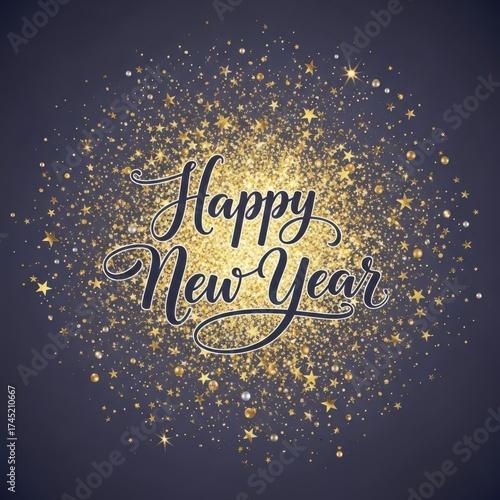 Wallpaper Mural Sparkling golden happy new year greeting with dark background Torontodigital.ca
