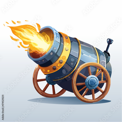 Cannon firing with dramatic flames