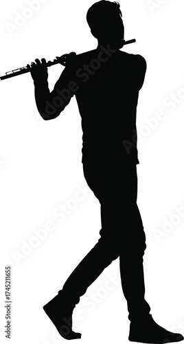 Person holding flute across shoulders silhouette illustration, musical identity and relaxed posture concept artwork for lifestyle, culture, and emotion design