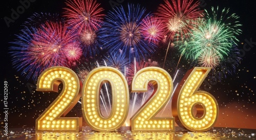 Wallpaper Mural Bright 2026 numbers illuminated against a vibrant fireworks display Torontodigital.ca