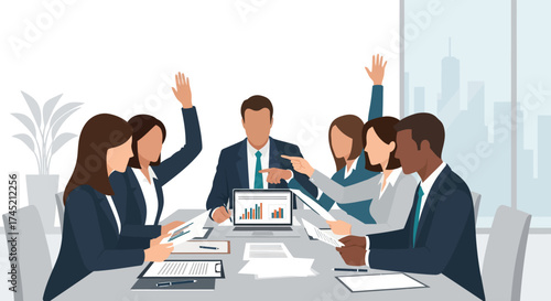 Diverse Business Team Collaborating in a Modern Office Meeting.