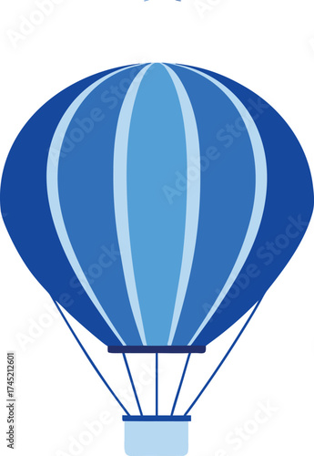 Blue hot air balloon with light blue accents and basket vector.
