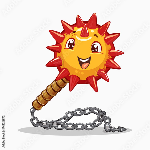 Cartoon mace weapon with spikes and chain
