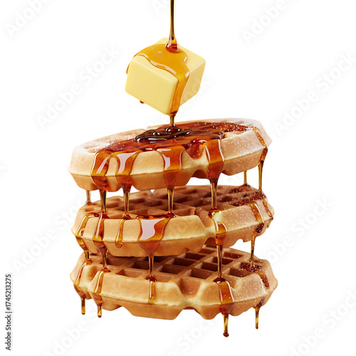 Stack of Waffles with Melting Butter and Syrup breakfast
