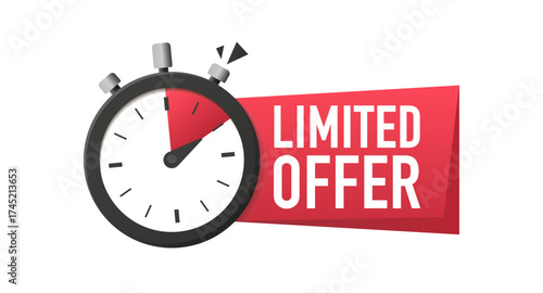 Limited time offer high quality design. Alarm clock icon. Last minute chance sign business concept. Last offer label. Countdown of time for special offer. Vector illustration