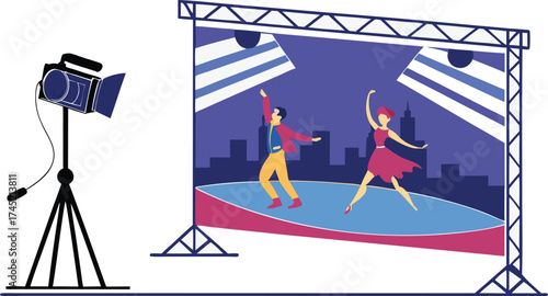 Dynamic dance performance onstage with spotlight, showcasing energy, passion, and artistic expression, perfect for entertainment or performance art concepts.