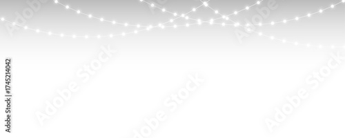 Festive Christmas garland with golden bulbs and decorative chain, bright holiday lights, elegant banner background, perfect PNG for birthday, celebration, and festive design projects.