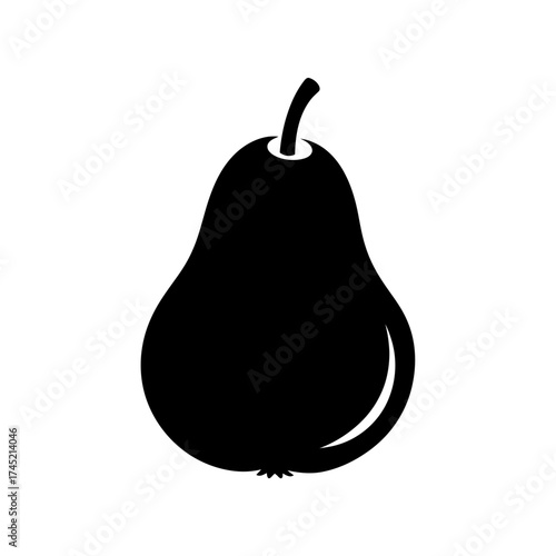Simple black pear fruit icon on white background.