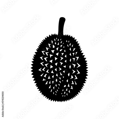 Black Silhouette of a Spiky Durian Fruit.