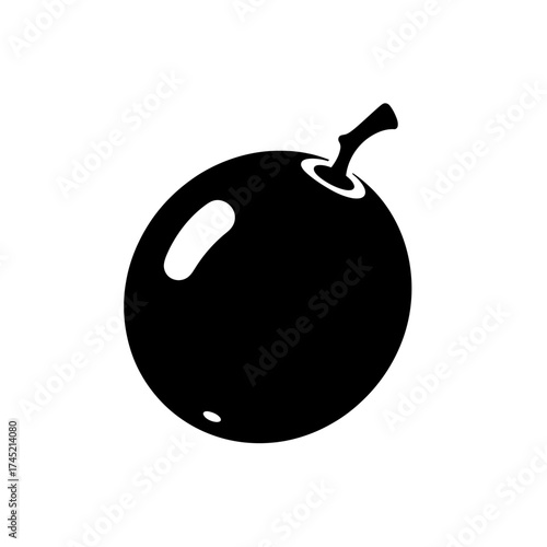 Silhouette of a Single Passion Fruit with Stem and Highlight.