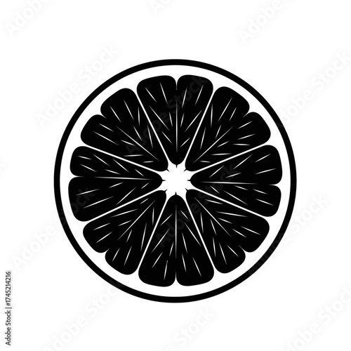 Black and white image of a sliced citrus fruit, a refreshing and healthy food.