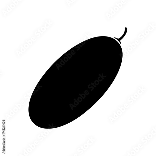 Black silhouette of a fresh cucumber vegetable on a white background.