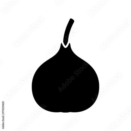 Black fig silhouette isolated on white background simple fruit shape.