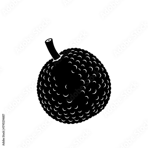 Simple black and white vector illustration of a round bumpy fruit.