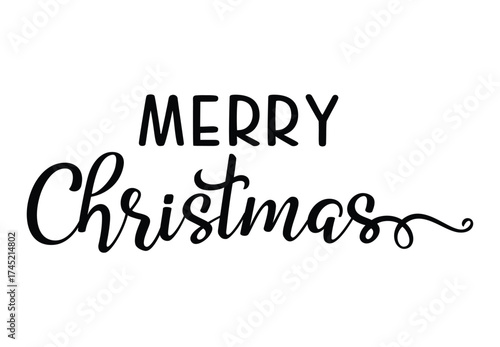 Merry Christmas lettering clipart, Winter vector lettering, Isolated Christmas vector sign