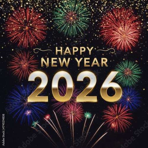 Wallpaper Mural Happy new year 2026 with festive fireworks display Torontodigital.ca