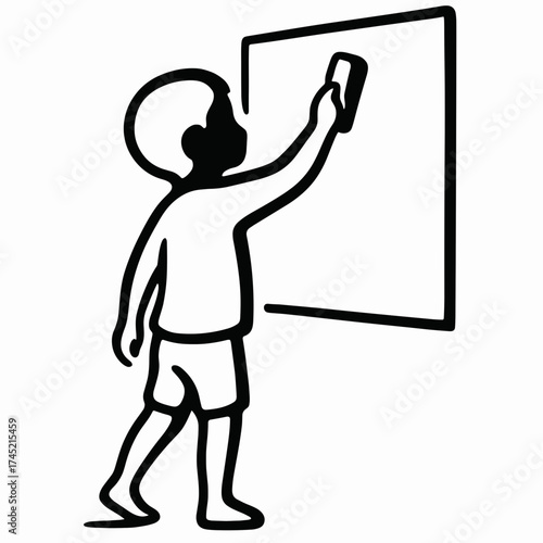 Child erasing chalkboard 