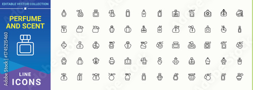 Perfume And Scent icon. Minimalist icons collection. It contains symbols to bottle, fashion, fragrance, spray, glamour, oil, cosmetic. Pixel perfect. Editable vector. Object icon collection.