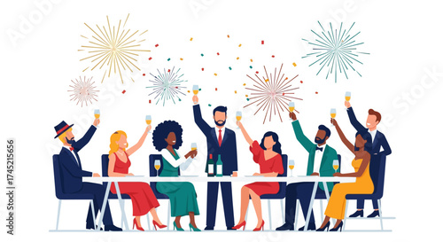 Celebratory gathering of diverse people raising glasses for a toast.