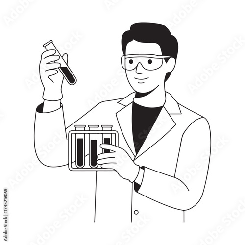 Lab technician conducting scientific research with test tubes isolated on white background