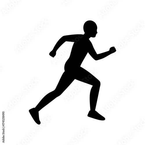 Silhouette vector art of a person running outdoors, minimal clean black solid shape, white background, stock vector design