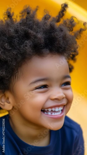 Wallpaper Mural Happy black boy smiling joyfully on playground slide in sunlight   Torontodigital.ca