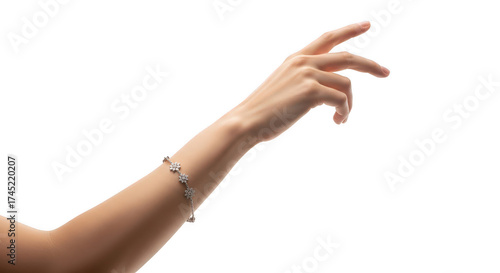 Elegant woman s arm reaching up with bracelet isolated on transparent background