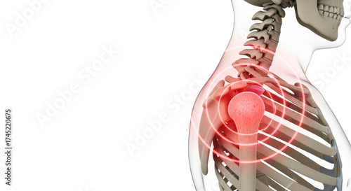 Human shoulder joint anatomy with pain isolated on transparent background