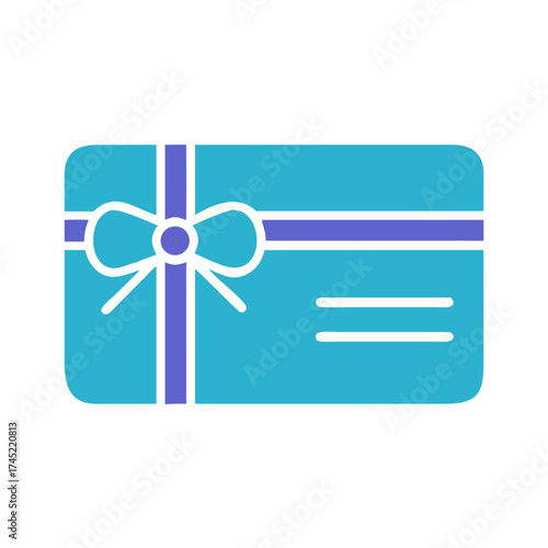 Gift card illustration with bow design in blue and white colors 
